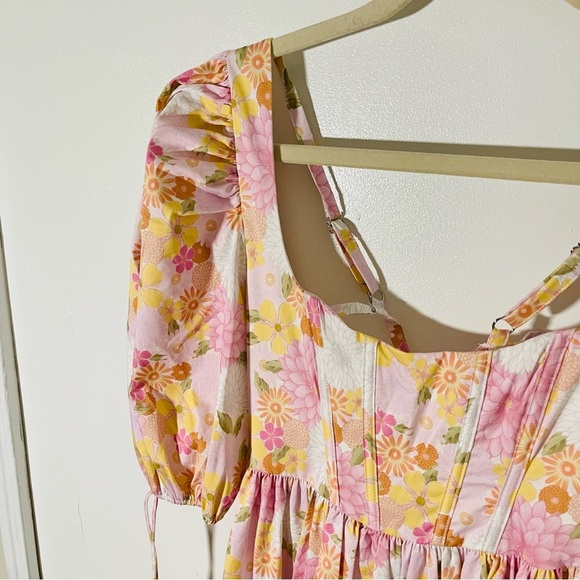 NEW For Love And Lemons Carrie Midi Dress Pink Floral Bohemian Cottagecore - Picture 5 of 12